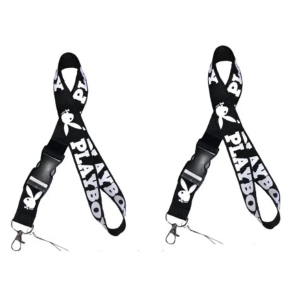 Playboy Bunny Black Lanyard Keychain ID Holder 2 Pack Quick Release